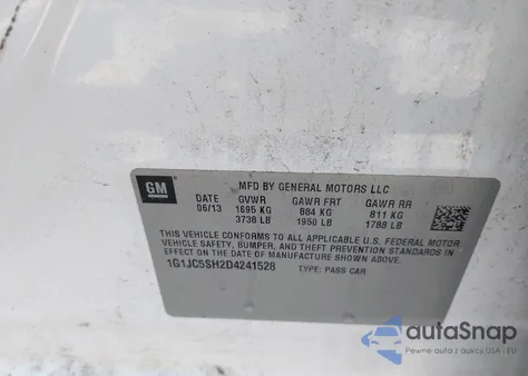 2013 Chevrolet Sonic Lt Auto z USA, uszkodzony, nr VIN 1G1JC5SH2D4241528